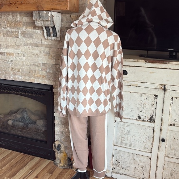 Favorite Girl knitted 2 piece khaki hooded sweater pocket harem pants w stripe - Picture 12 of 16